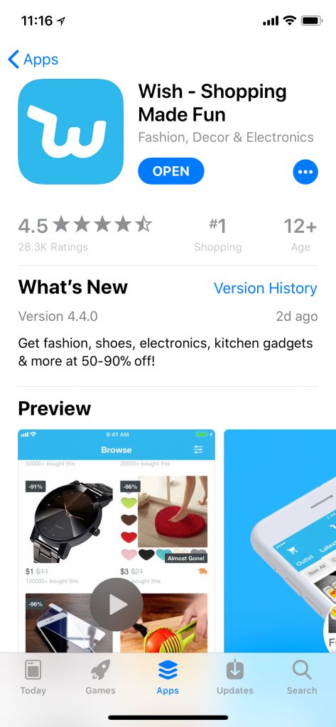 Leveraging Apple's What's New text for ASO | Wish App Example | App Store Optimization Blog