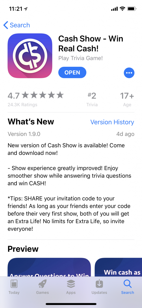 Leveraging Apple's What's New text for ASO | Cash Show Example | App Store Optimization Blog