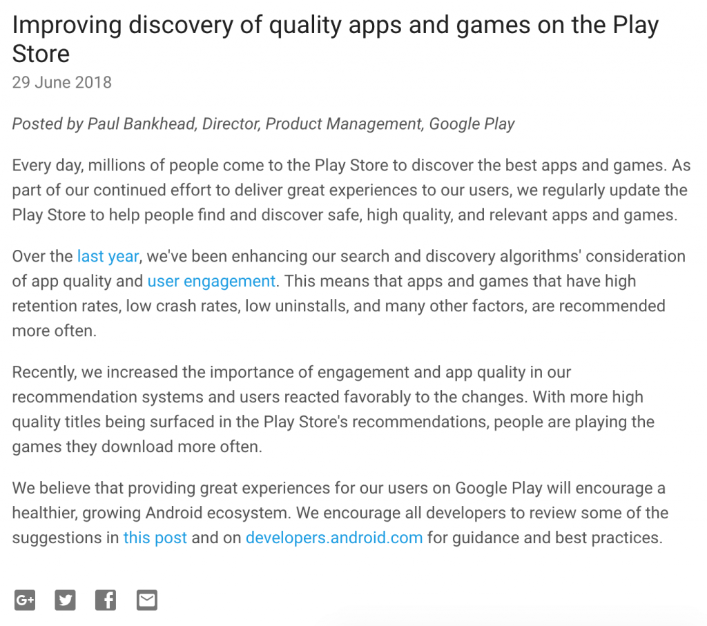 Android Developer Blog June 2018 Google Play update